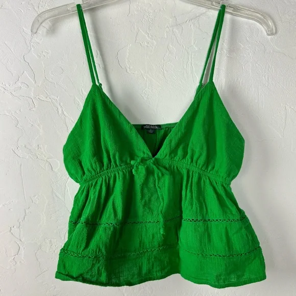 Target Wild Fable‎ Tank Top Camisole Knit Shirt Kelly Green Tie Front Gauze - Picture 1 of 6